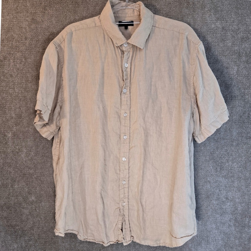 Quince Mens XL European Linen Short Sleeve Button Up Shirt Beige